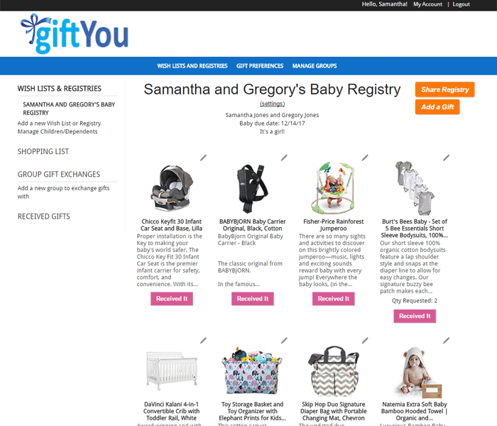 Screen shot of Baby Registry