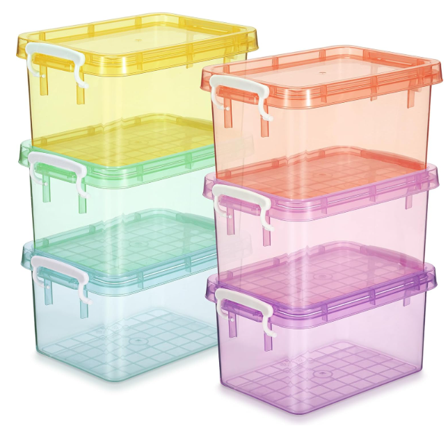 6 Pack Colorful Plastic Storage Bins with Lids